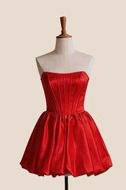 Yellow Satin Strapless Short Bubble Dress