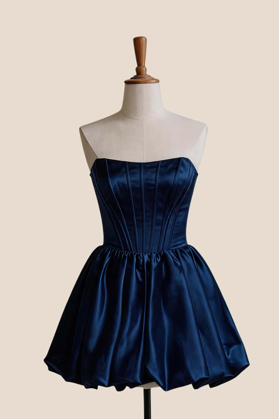 Yellow Satin Strapless Short Bubble Dress