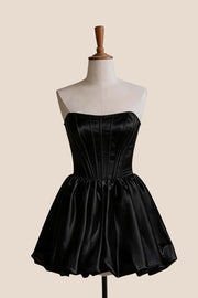 Yellow Satin Strapless Short Bubble Dress