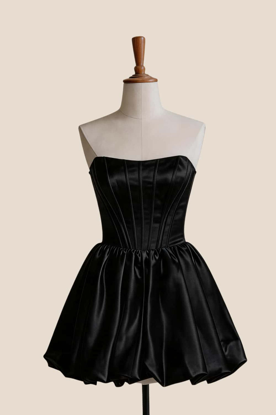 Yellow Satin Strapless Short Bubble Dress