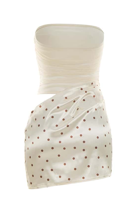 Cream Polka Dots Cutout Tight Dress