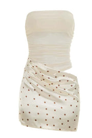 Cream Polka Dots Cutout Tight Dress