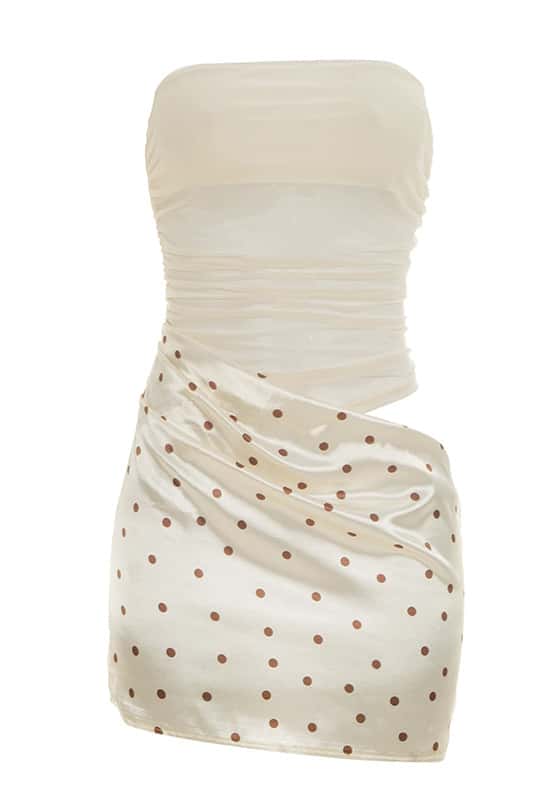 Cream Polka Dots Cutout Tight Dress