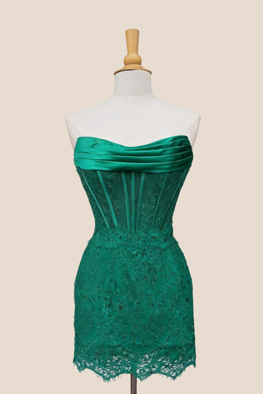 Cowl Neck Green Lace Tight Homecoming Dress