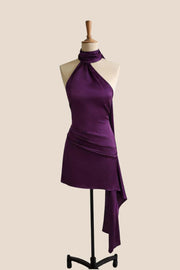 One Shoulder Halter Purple Short Dress