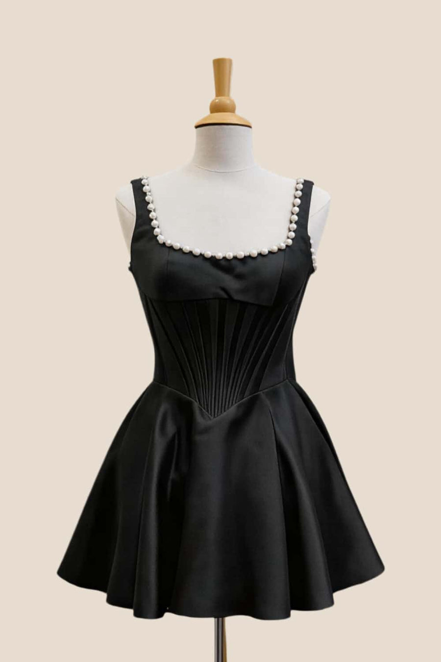 Square Neck Pearls A-line Short Dress