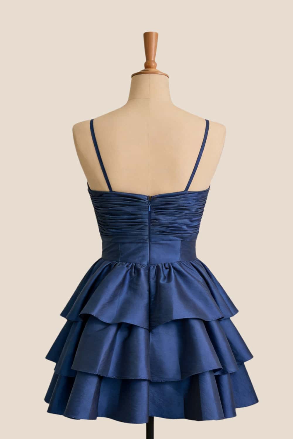 Straps Navy Twist Tiered Short Dress