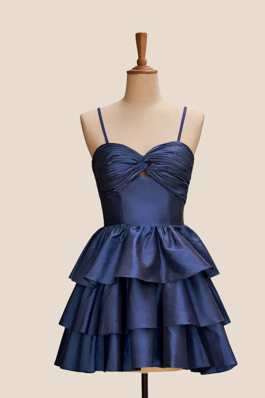 Straps Navy Twist Tiered Short Dress