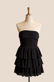 Navy Blue Chiffon Tiered Short Dress
