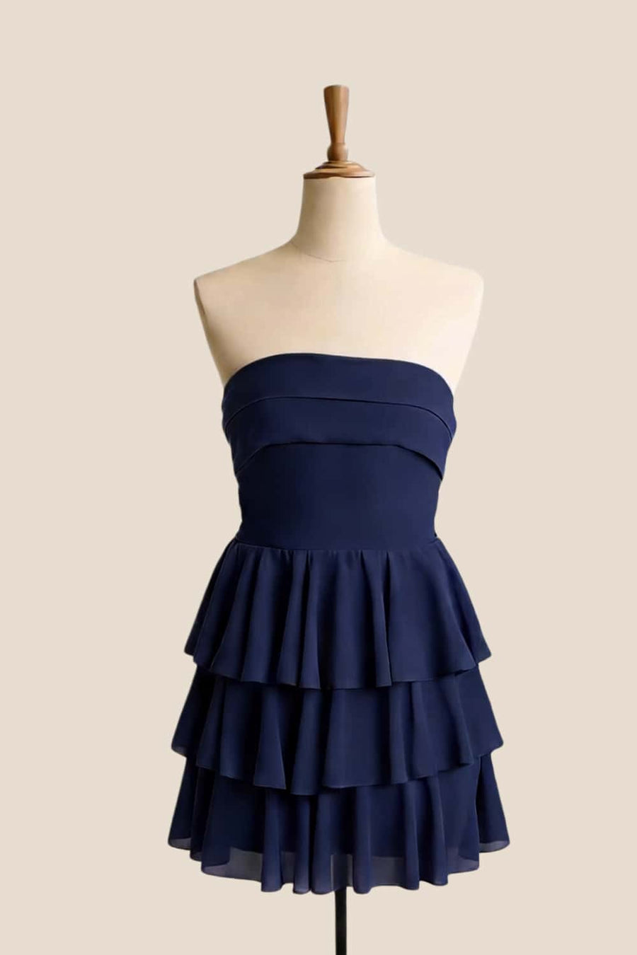 Navy Blue Chiffon Tiered Short Dress