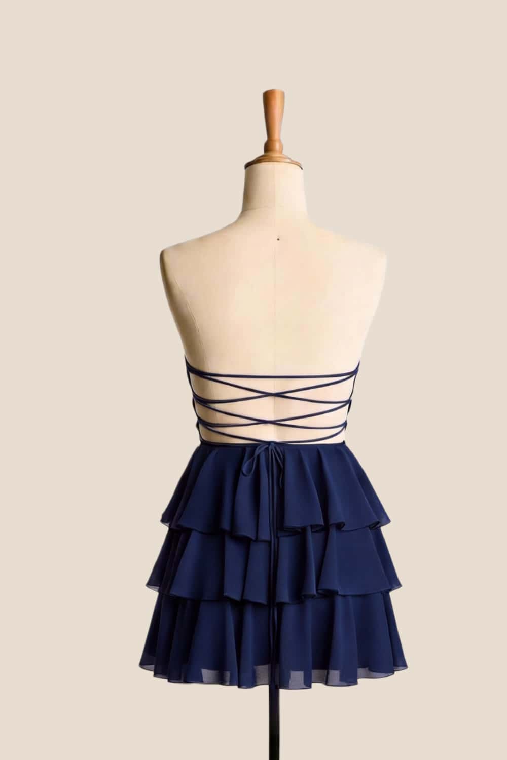 Navy Blue Chiffon Tiered Short Dress