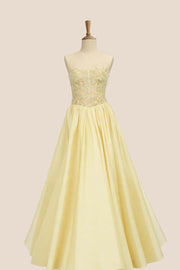 Appliques Royal Blue A-line Satin Prom Dress