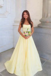 Appliques Royal Blue A-line Satin Prom Dress