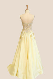 Appliques Royal Blue A-line Satin Prom Dress