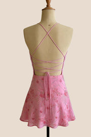 Cowl Neck Pink Beaded Short Dress