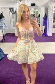 Corset 3D Flowers A-line Short Dress