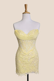 Cowl Neck Yellow Lace Tight Homecoming Dress