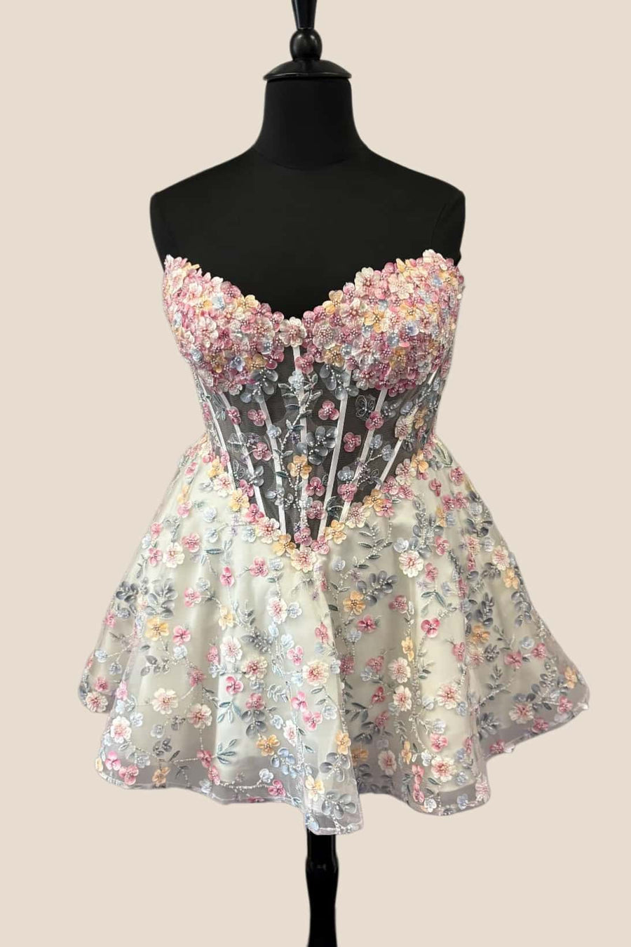 Corset 3D Flowers A-line Short Dress