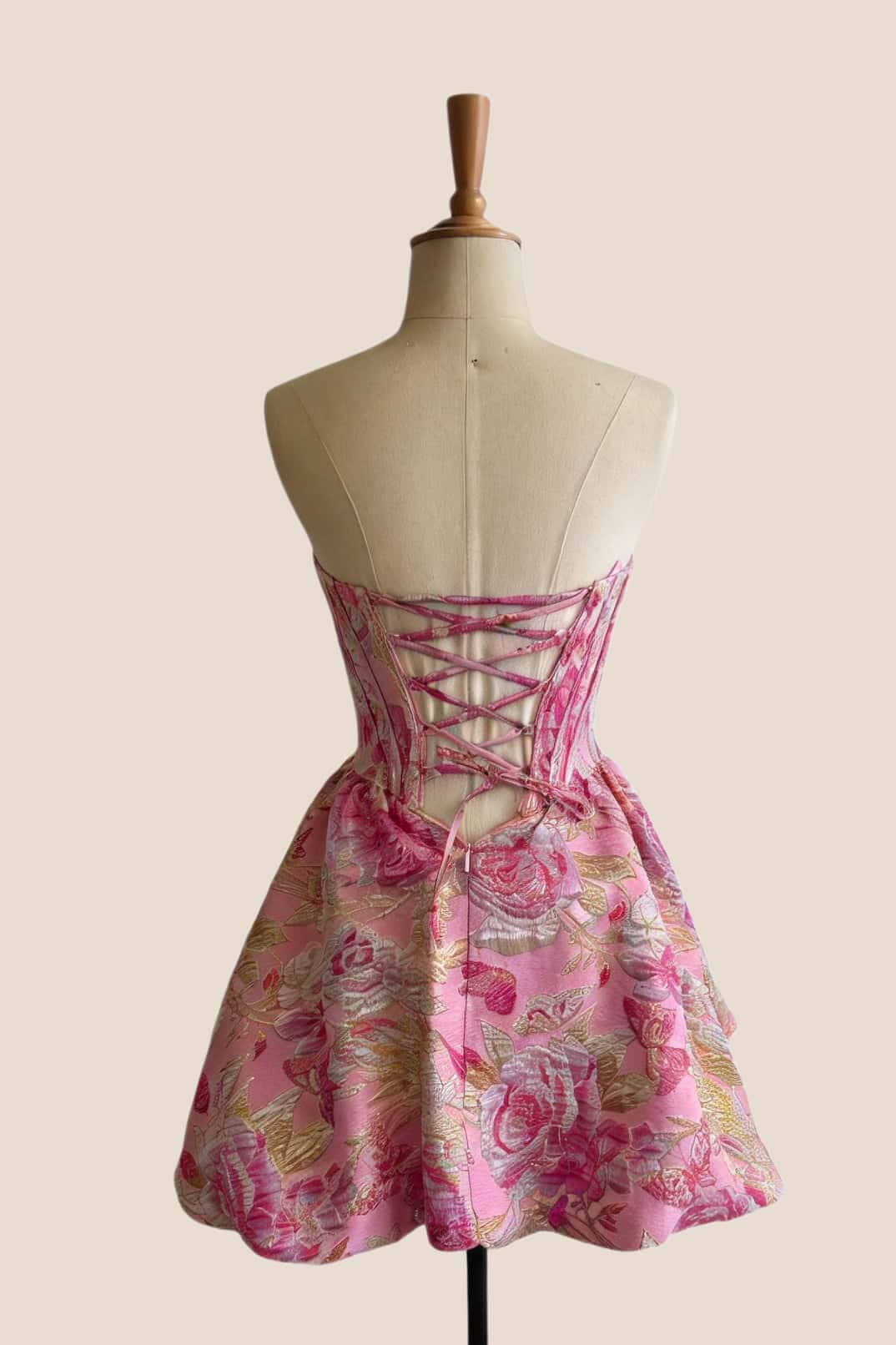 Rose Floral Jacquard A-line Short Bubble Dress