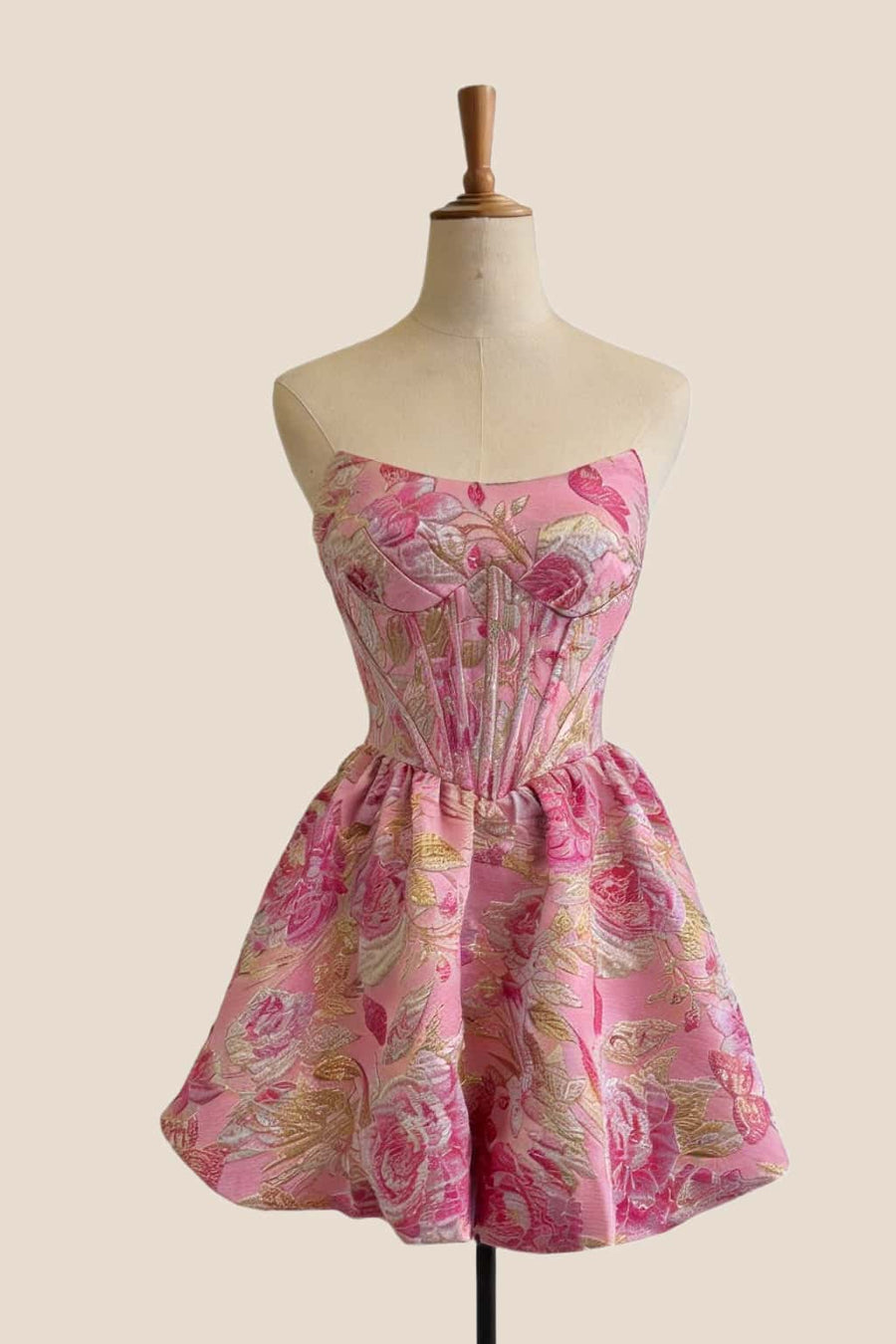 Rose Floral Jacquard A-line Short Bubble Dress
