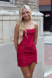 Navy Blue Appliques Corset Tight Short Dress