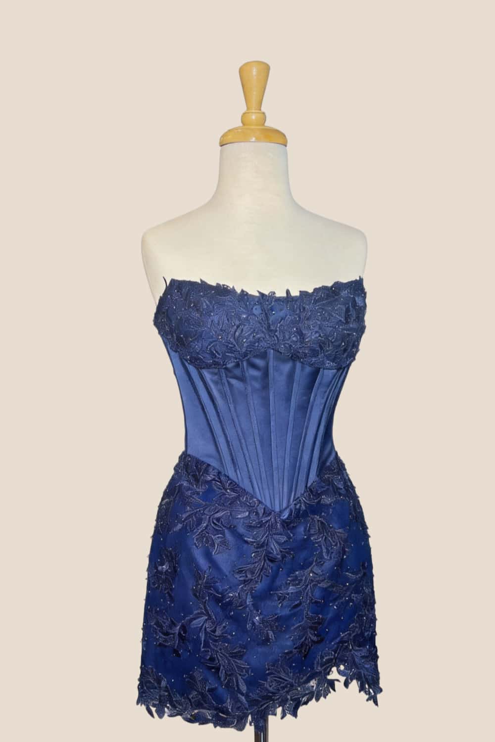Navy Blue Appliques Corset Tight Short Dress – Ohmollydress