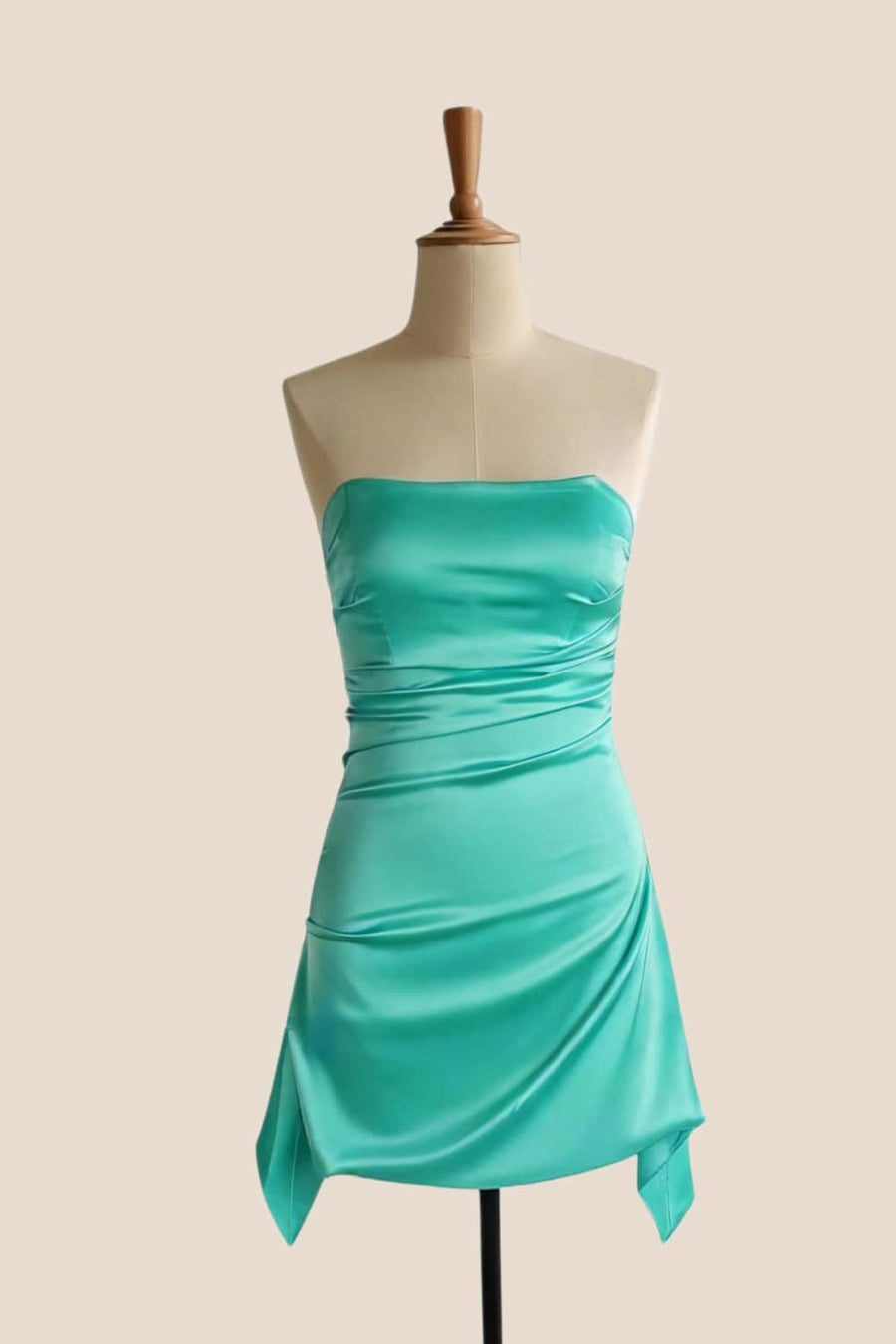 Pink Draped Satin Handkerchief Hem Mini Dress