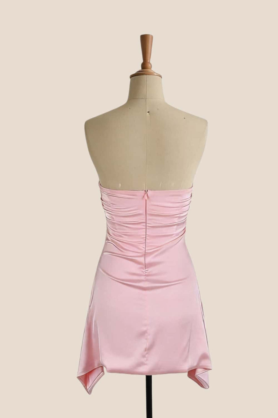Pink Draped Satin Handkerchief Hem Mini Dress