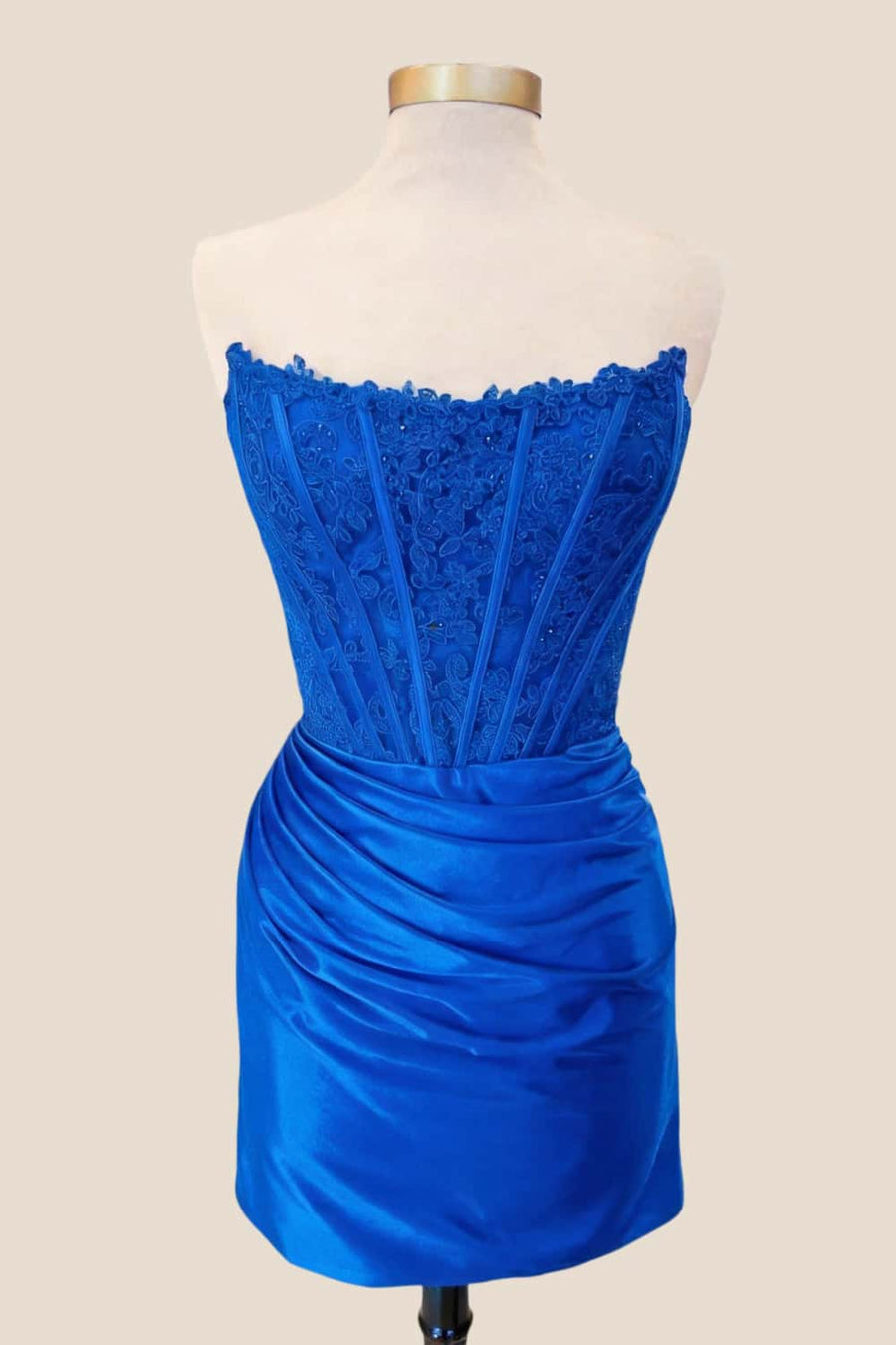 US 4 Royal Blue Appliques Draped Short Dress