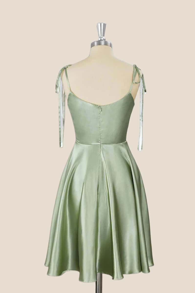 US 4 Sage Green Satin A-line Short Dress