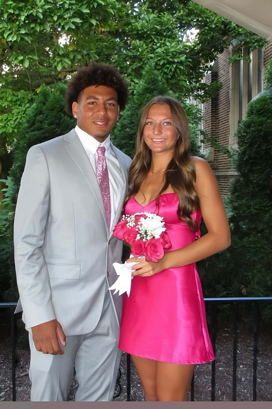 Hot Pink Satin Straps Short Dress