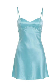 Dark Teal Satin Straps Short Dress