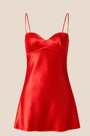 Red Satin Straps Short Dress