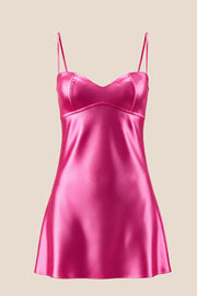Hot Pink Satin Straps Short Dress