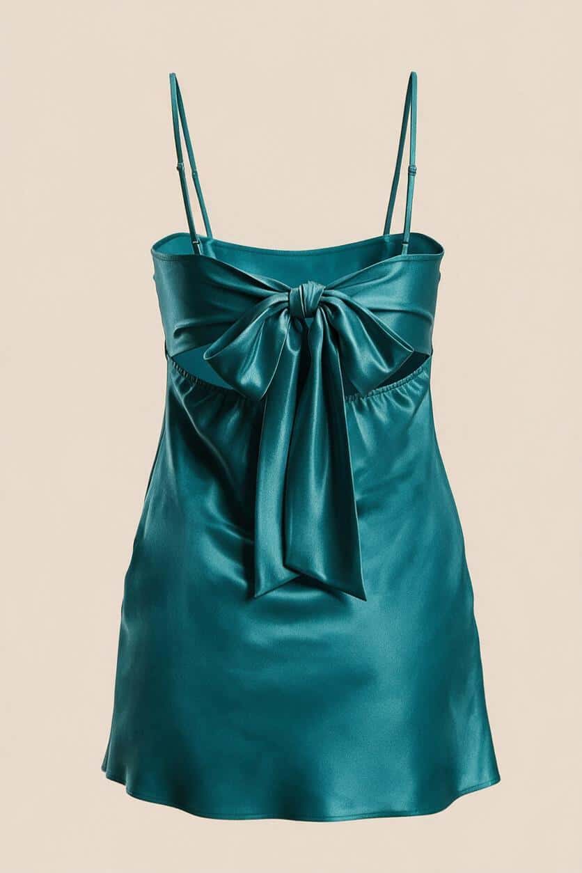 Dark Teal Satin Straps Short Dress