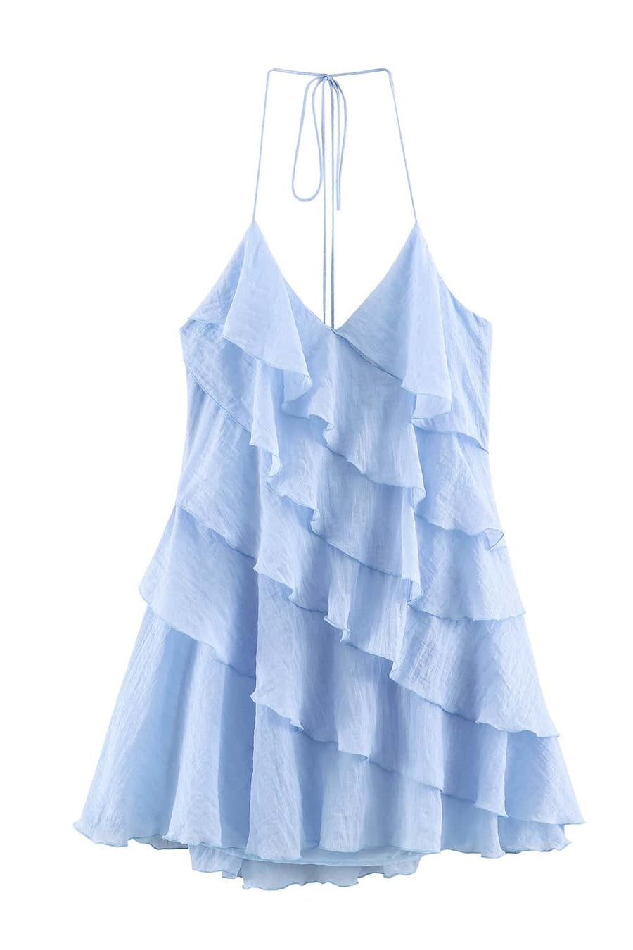Halter Ruffle Light Blue Short Summer Dress