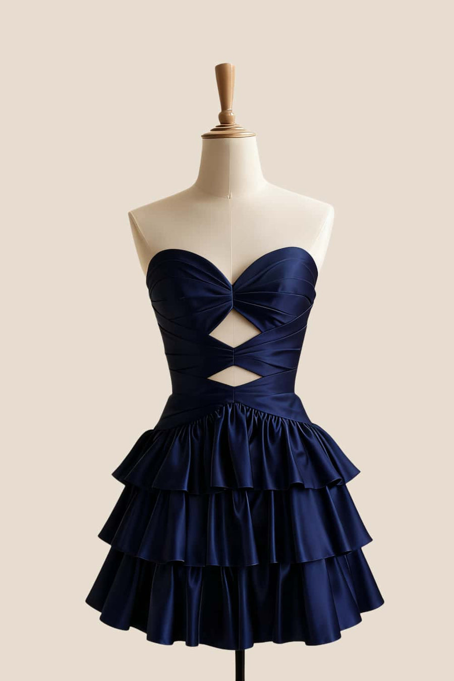 Keyholes Green Satin Ruffle Short Dress