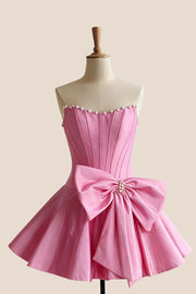 Sweet Pink Pearls A-line Bow Short Dress