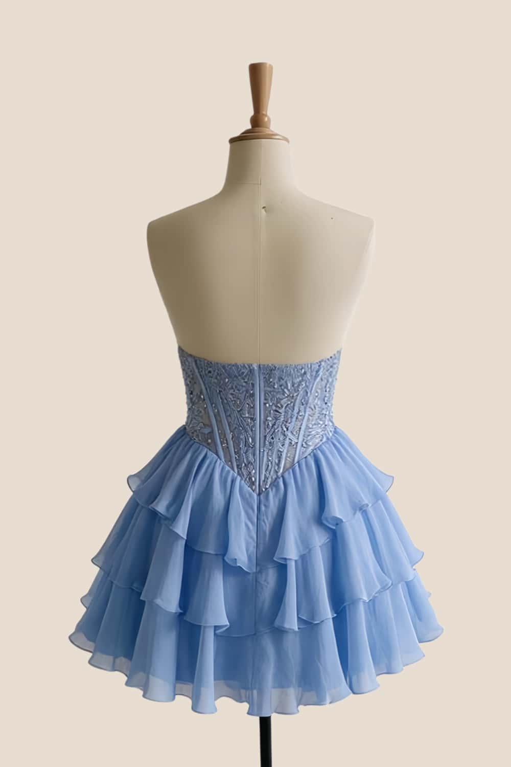 Periwinkle Corset Appliques Short Ruffle Dress