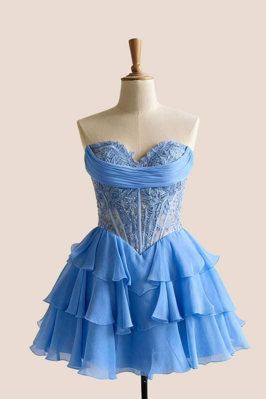 Periwinkle Corset Appliques Short Ruffle Dress