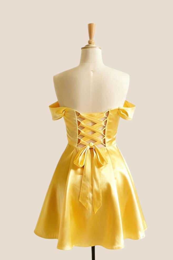 Off the Shoulder Yellow A-line Short Dress