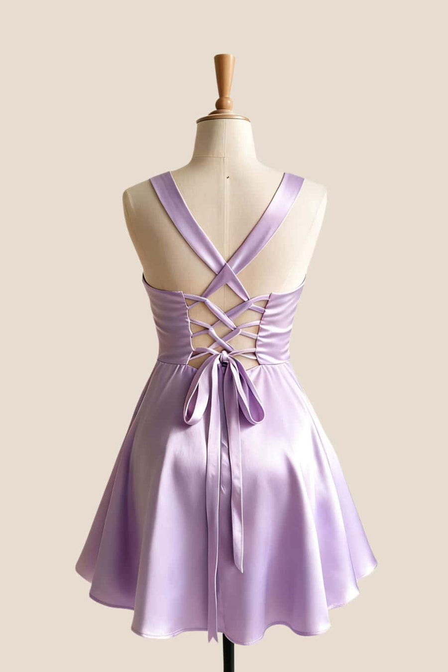 Square Neck Lavender Satin Short Dress