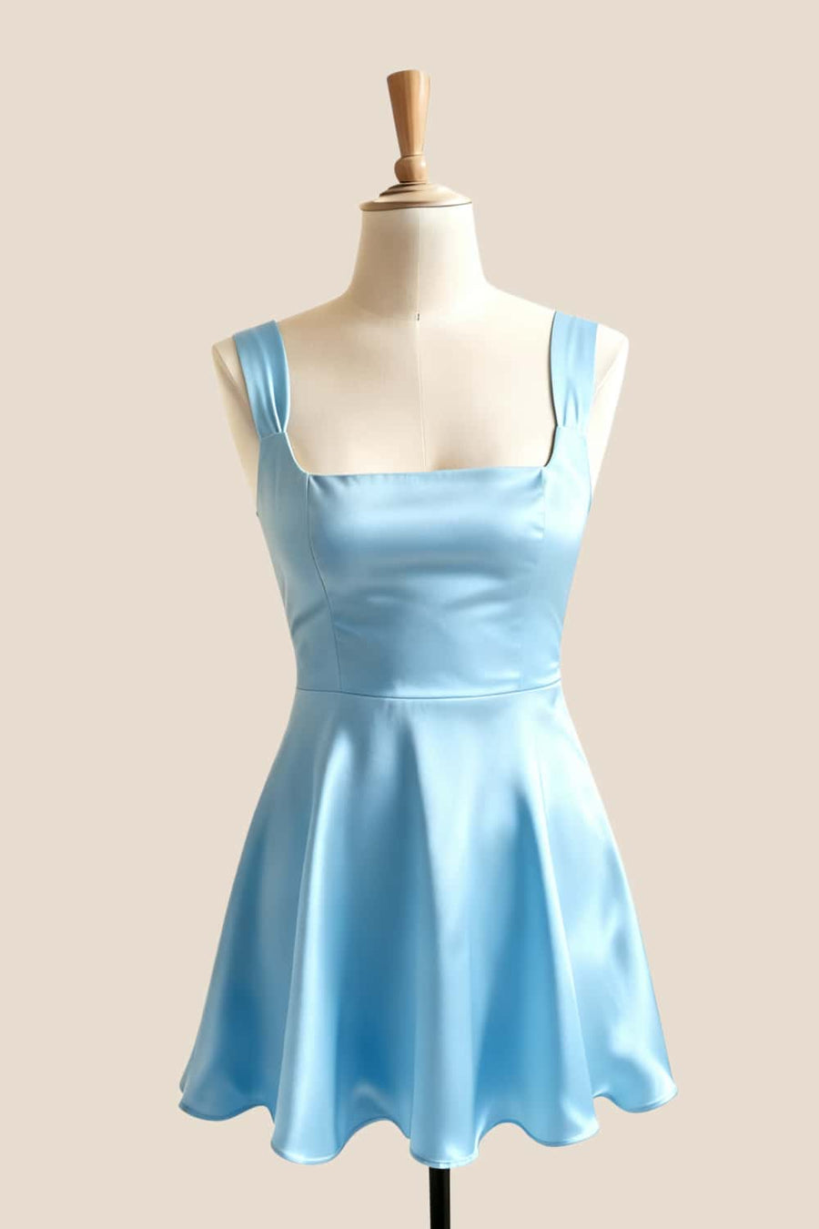 Square Neck Lavender Satin Short Dress