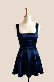 Square Neck Lavender Satin Short Dress
