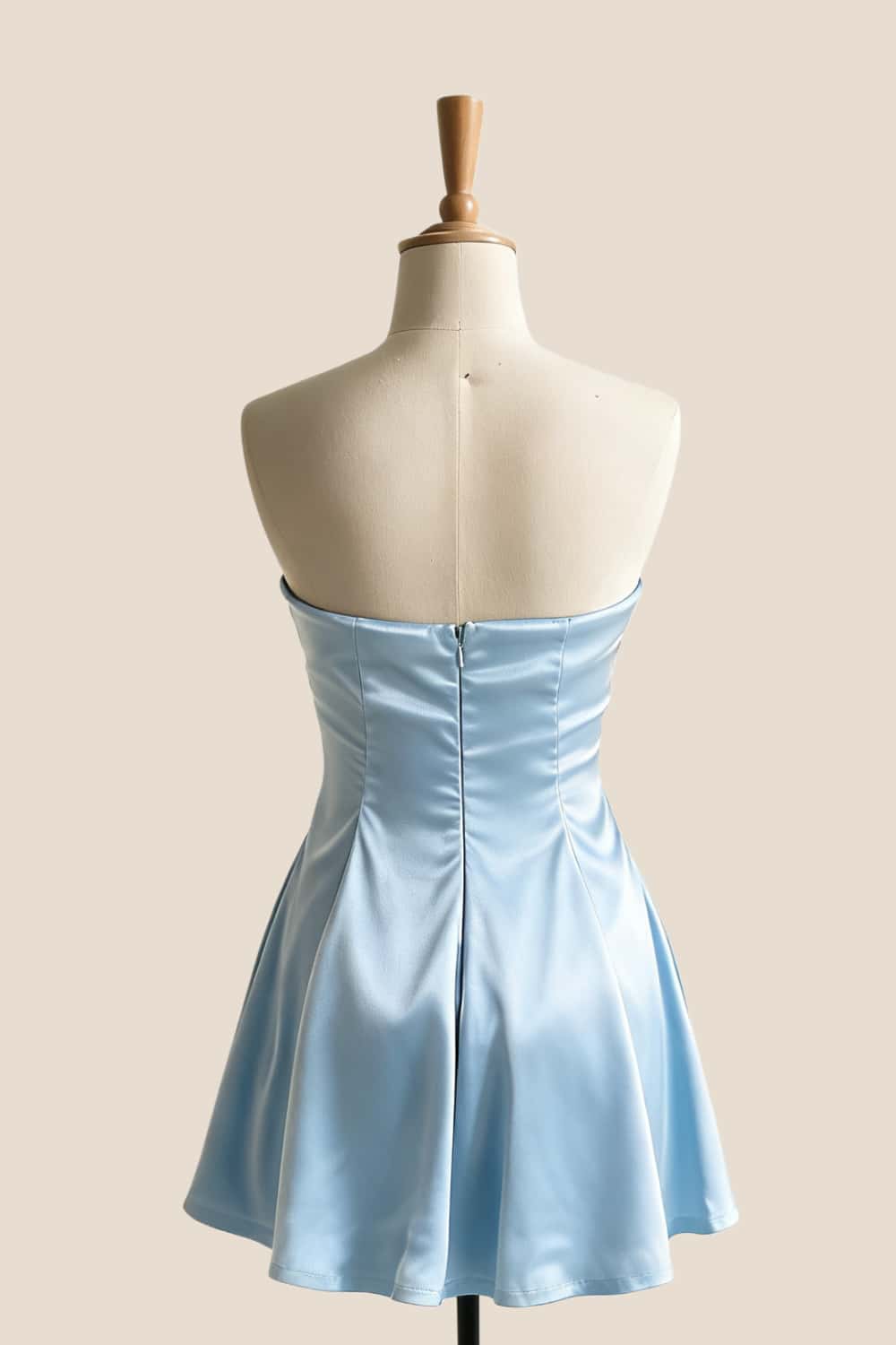 Light Blue Satin Strapless A-line Short Dress
