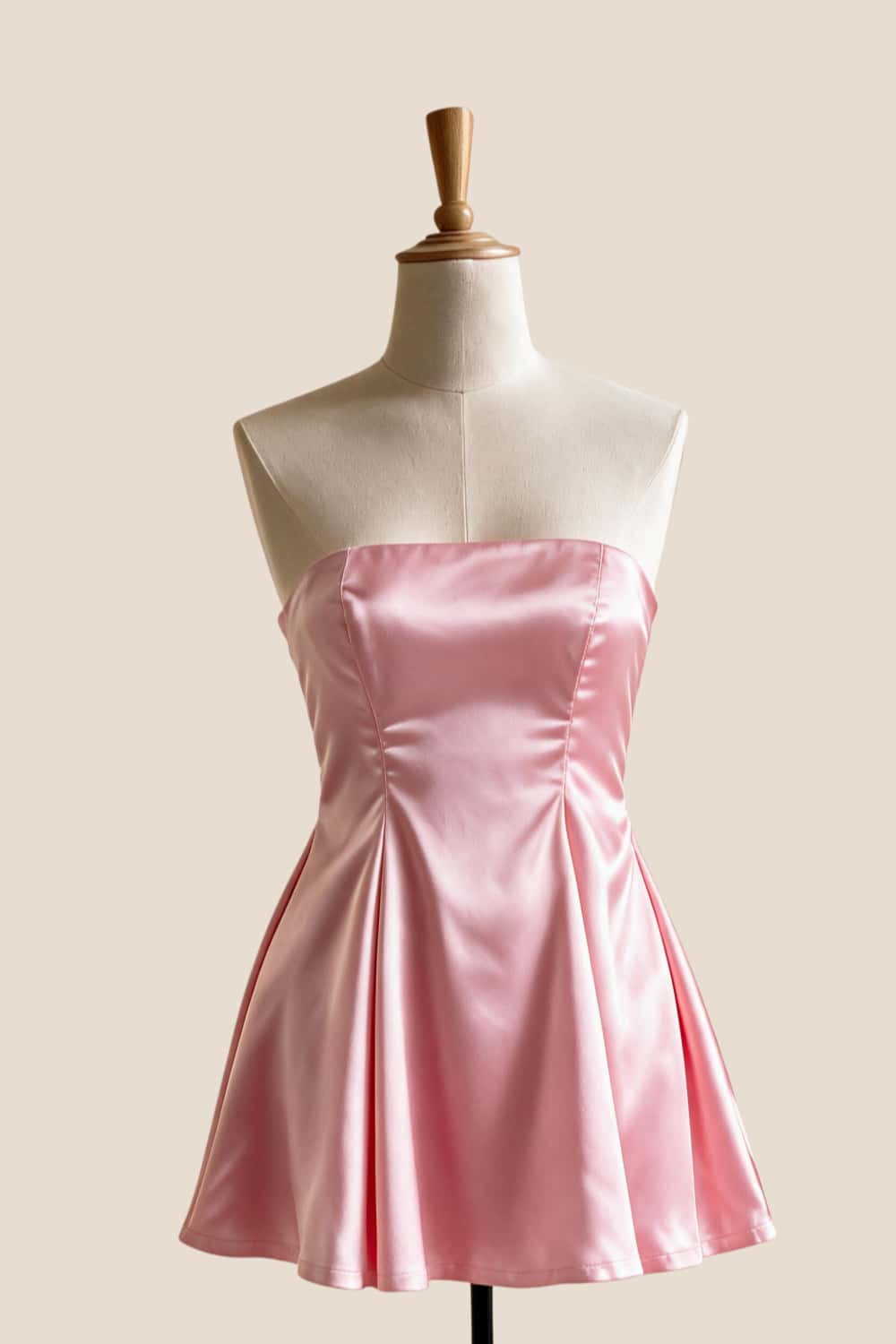 Pink Strapless Satin A-line Short Dress