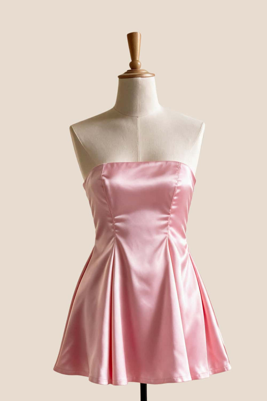 Pink Strapless Satin A-line Short Dress