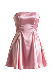 Pink Strapless Satin A-line Short Dress
