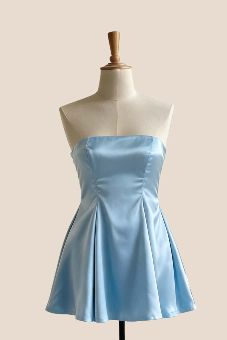 Light Blue Satin Strapless A-line Short Dress