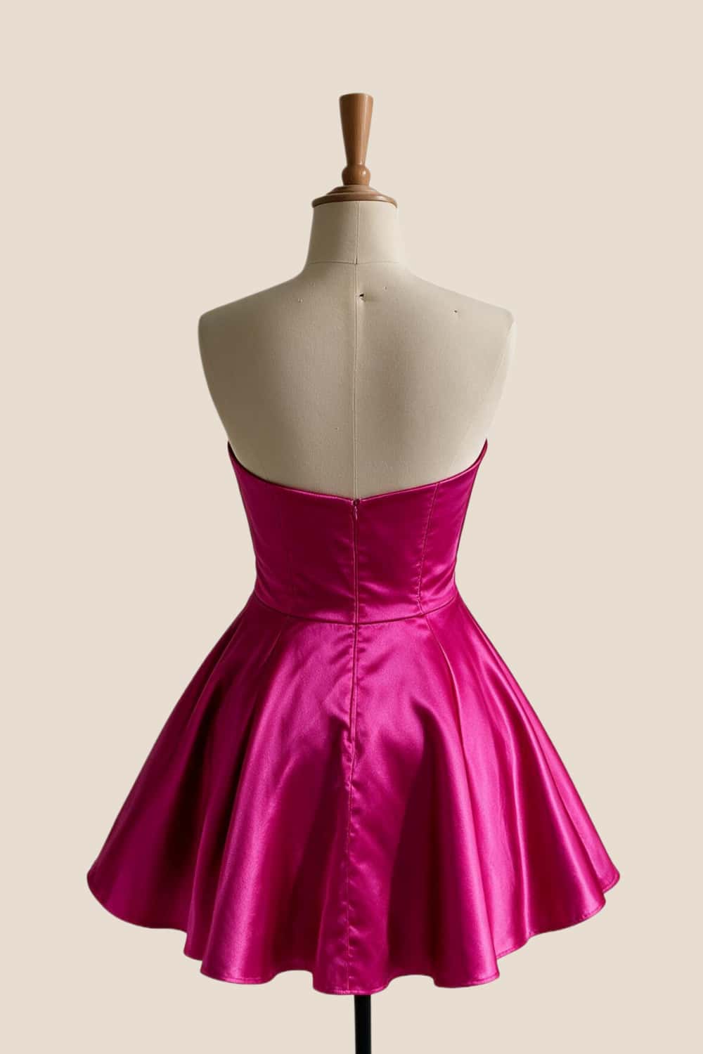 Fuchsia Satin A-line Ruched Short Dress